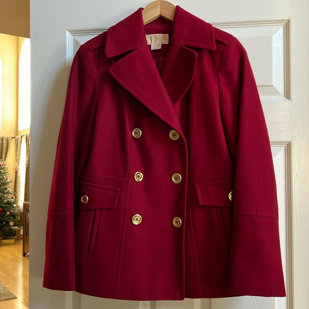 Michael Kors red wool blend pea coat